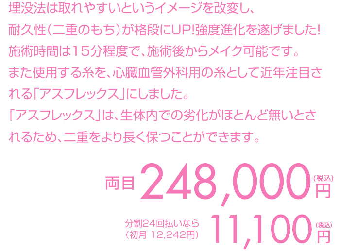 両目 248,000円（税込）分割24回払いなら（初月 12,242円） 11,100円（税込）