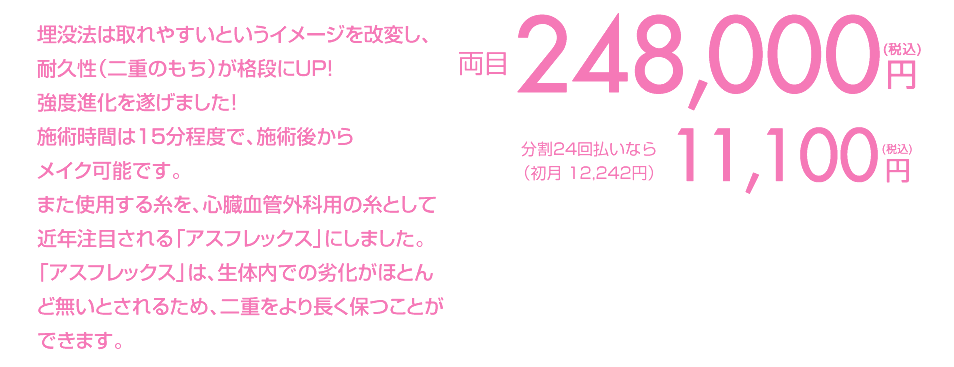 両目 248,000円（税込）分割24回払いなら（初月 12,242円） 11,100円（税込）